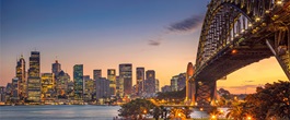 Sunset over sydney harbour with sydney harbour bridge