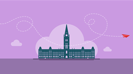 Illustration of the Canada Government building on a bright grape background