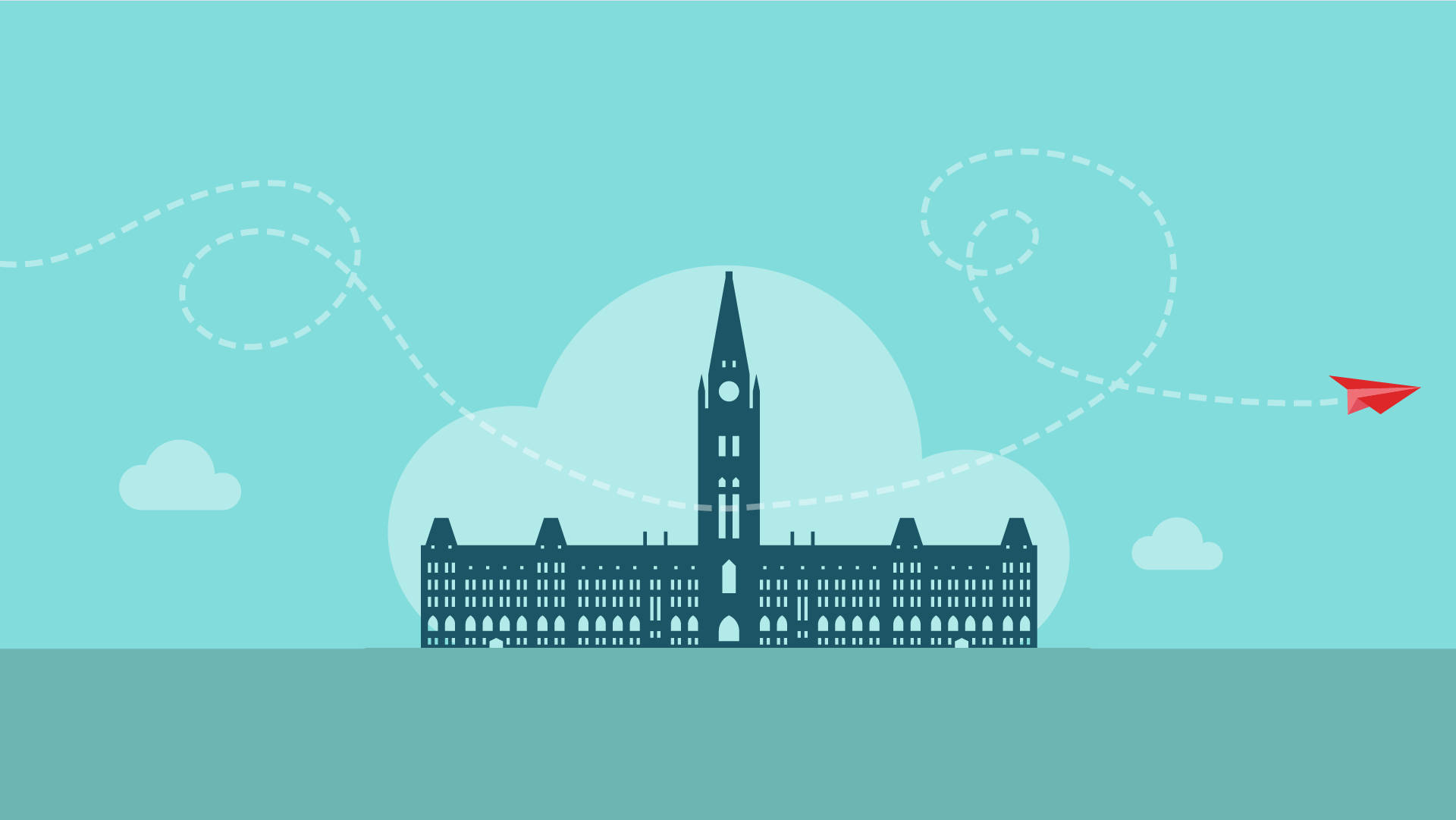 Illustration of the Canada Government building on a bright mint background