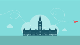 Illustration of the Canada Government building on a bright mint background