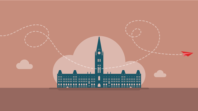 Illustration of the Canada Government building on a buff background