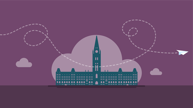 Illustration of the Canada Government building on a dark grape background
