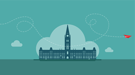 Illustration of the Canada Government building on a dark mint background