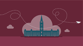 Illustration of the Canada Government building on a muted grape background
