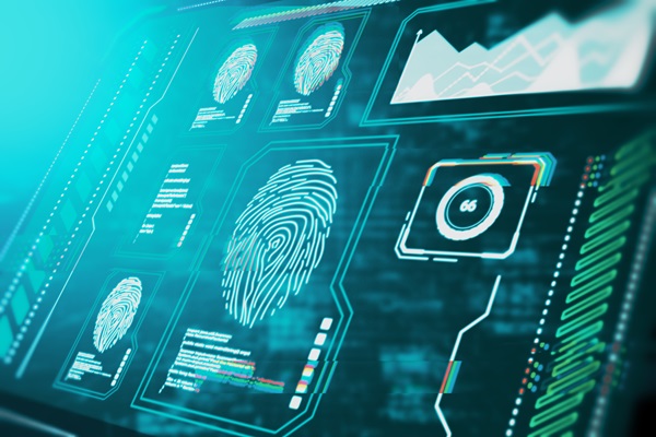 Close up of a computer screen with a fingerprint