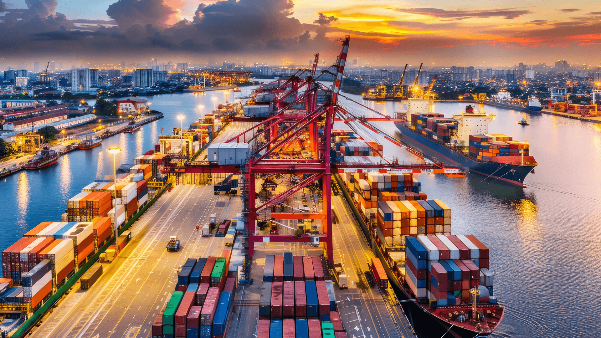 Cargo containers in a harbour