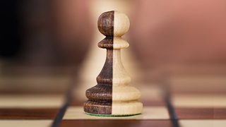 Chess pawn split into two colours: black and white