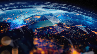 Earth from space with a network of connecting nodes