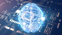 Collage représentant un cerveau sur une carte de circuit imprimé