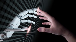 Mise en miroir de la main d'un robot issu de l'IA et d'une main humaine