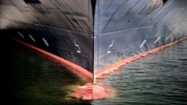 Close-up of a large container ship bow 