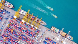 Aerial top view of container cargo ships in import export business