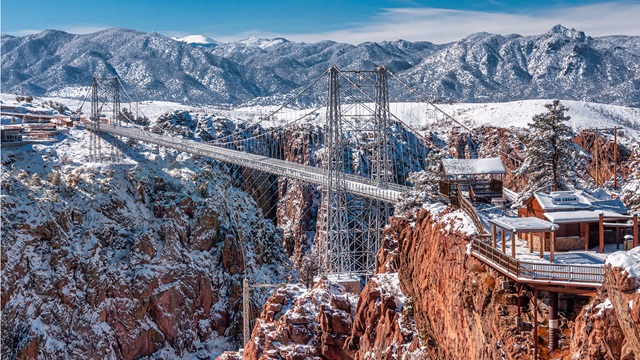 A winter view of the Royal Gorge Bridge near Canon City, Colorado