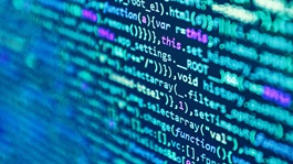 Abstract background of computer screen with programming code and software