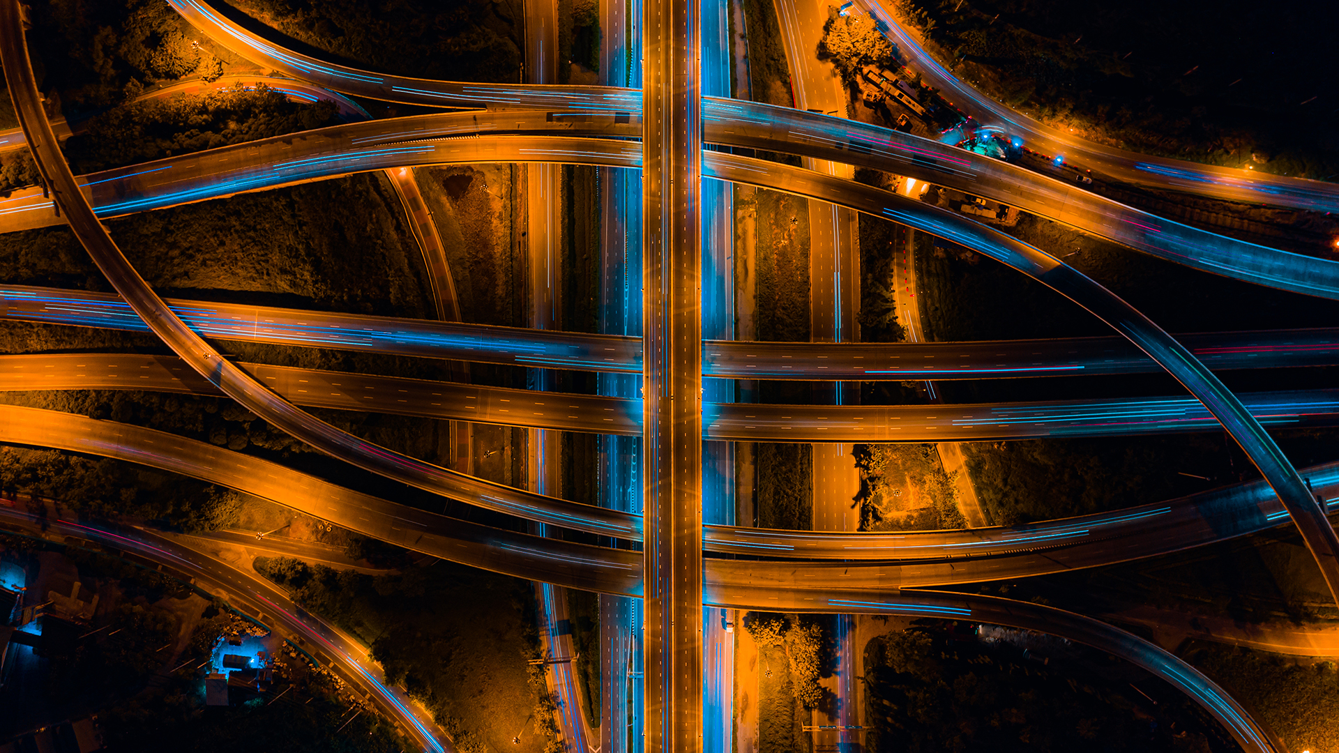 Interconnected highways and night