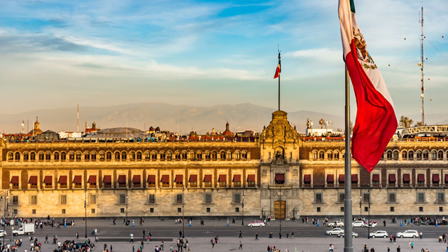 Mexican Flag Presidential National Palace Balcony Monument Mexico City Mexico