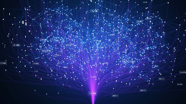 AI representation with purple digital fibers