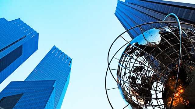 Buildings and globe