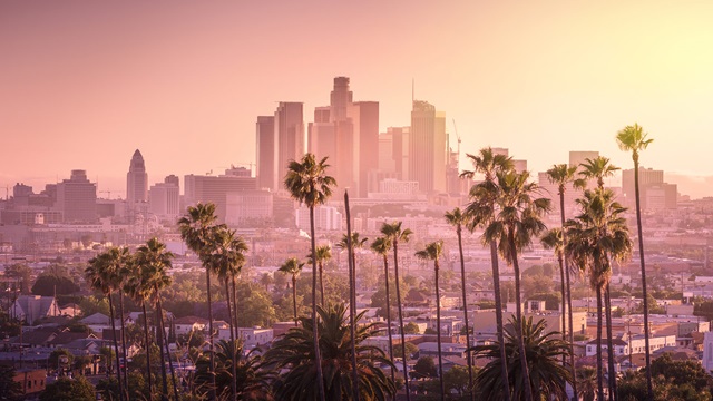 California city at sunset