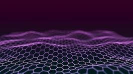 Crypto-related representation with purple digital waves with shaped cells