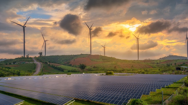 Wind turbines and solar panels