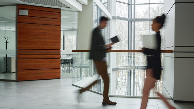 Employees walking
