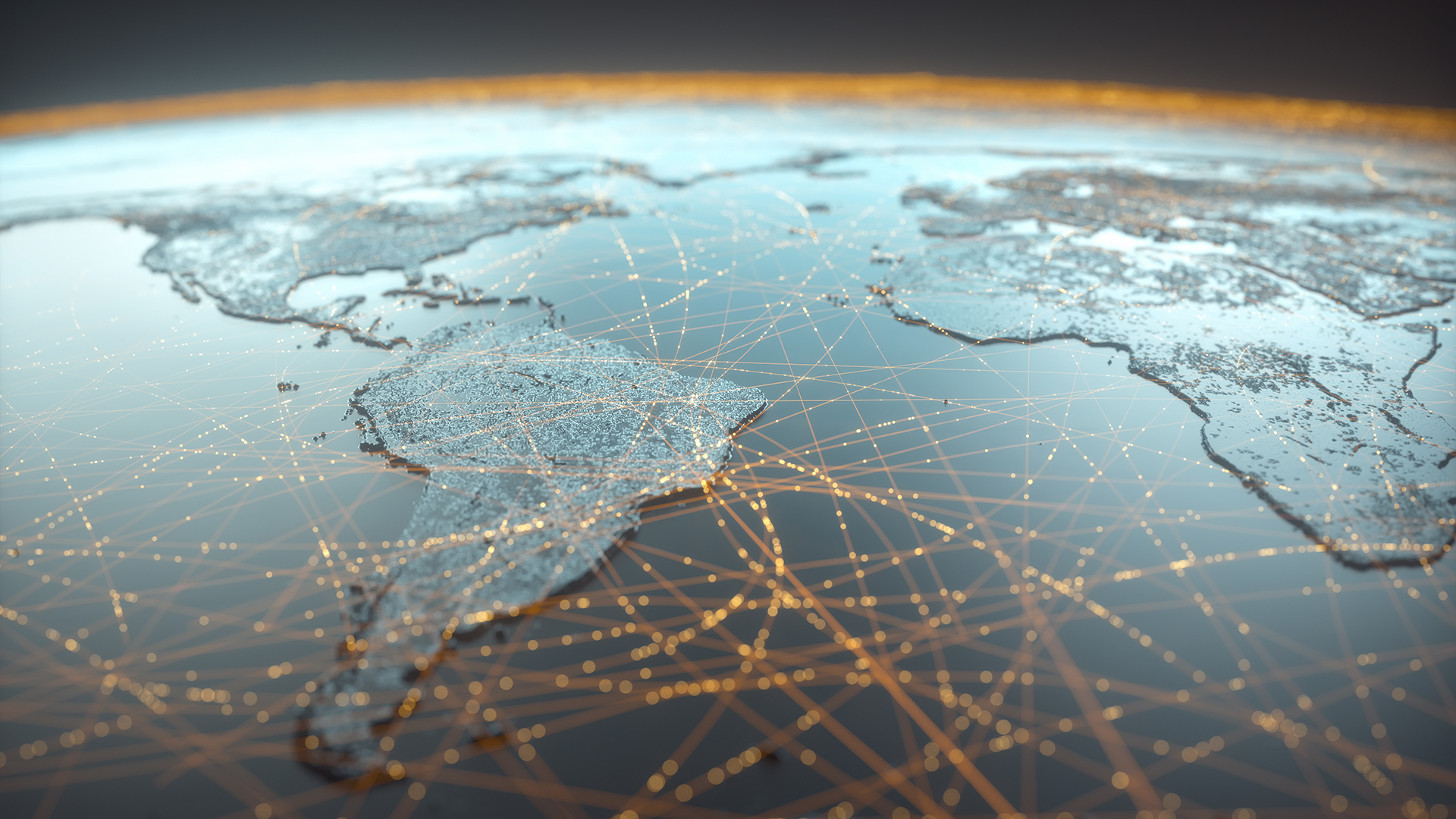 Global map with orange lines