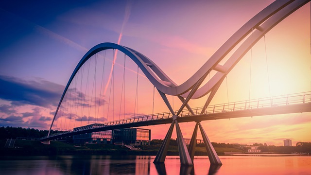 Walking bridge at dusk