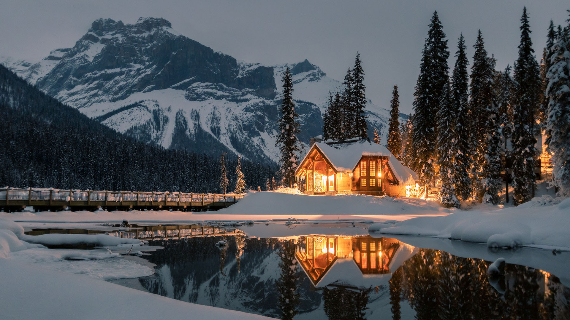 Snow-covered cabin in Canada
