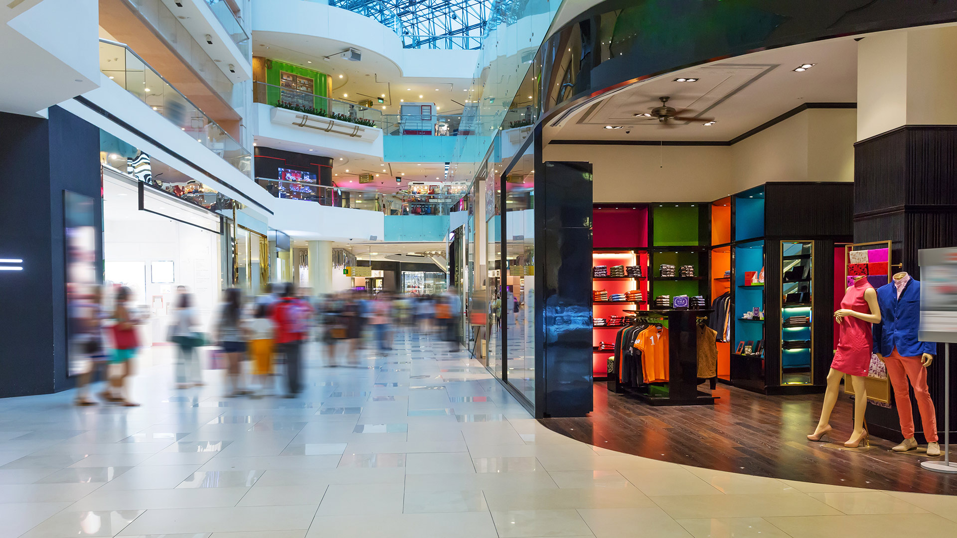 Shopping mall store entrances