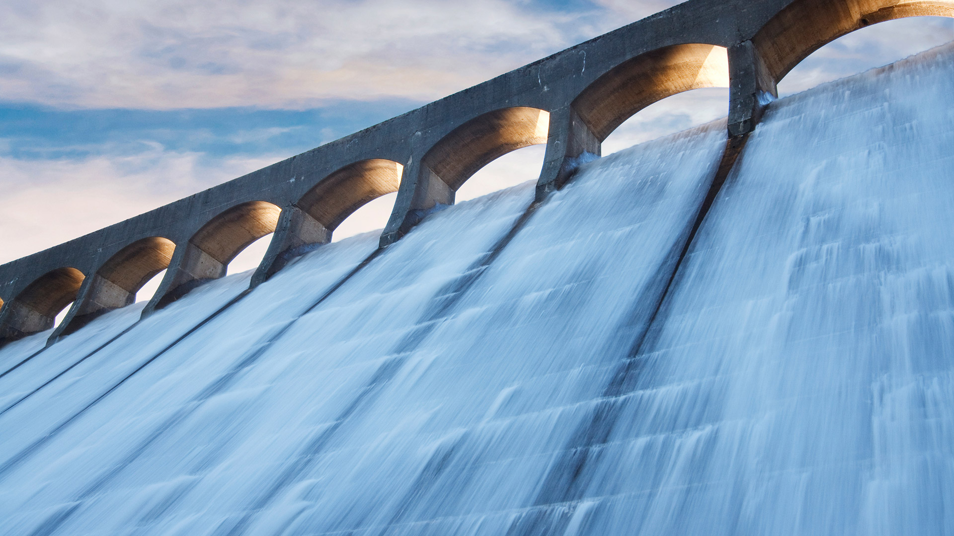 Water rushing down dam